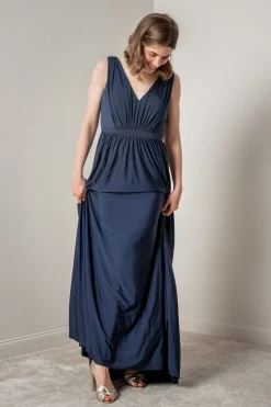 Blaues Brautjungfernkleid mit Rückenausschnitt |><noscript><img width=