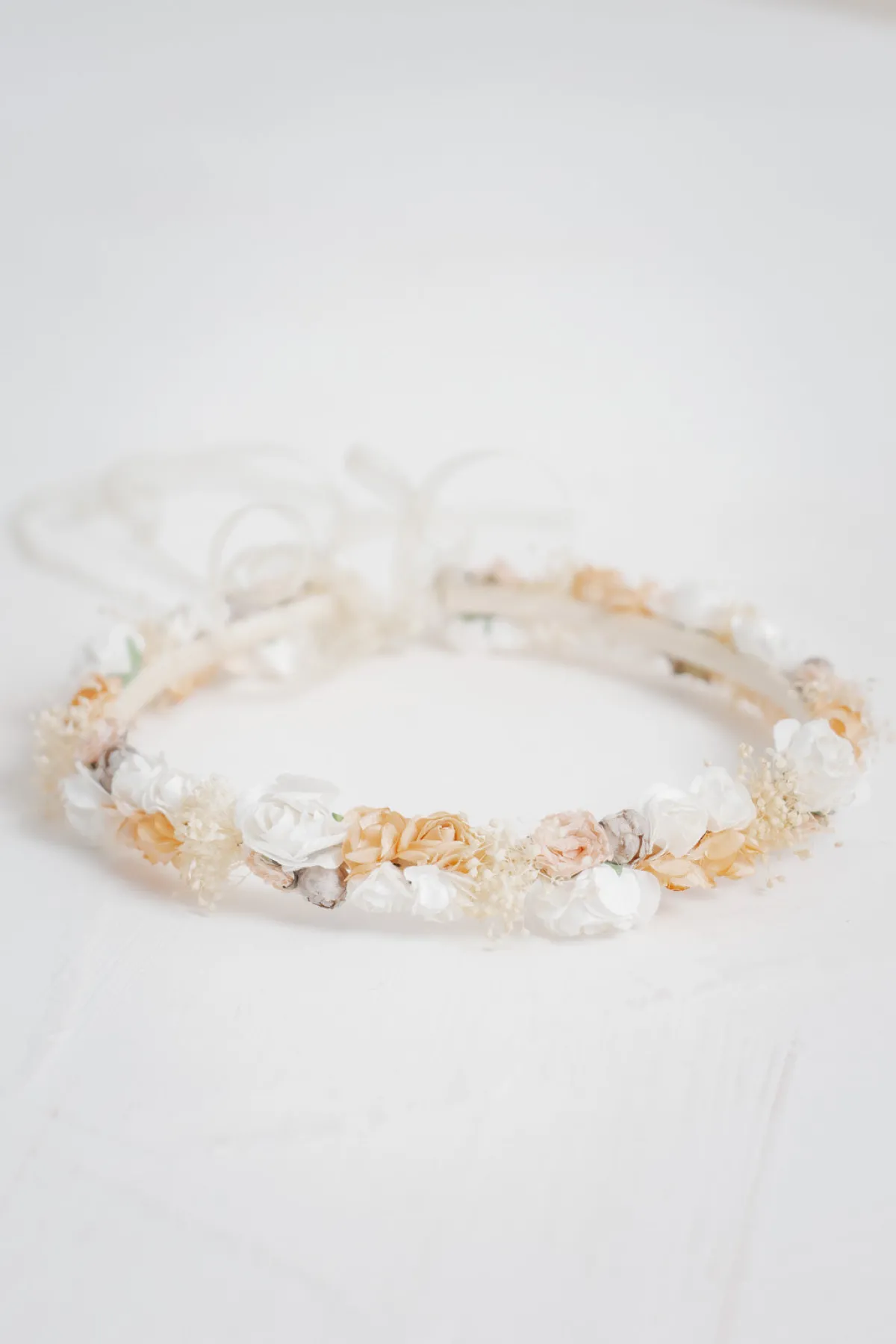 Blumenkranz im Vintage Stil mit Schleierkraut und Blüten in Rosé und Ivory>Esperanza Outlet