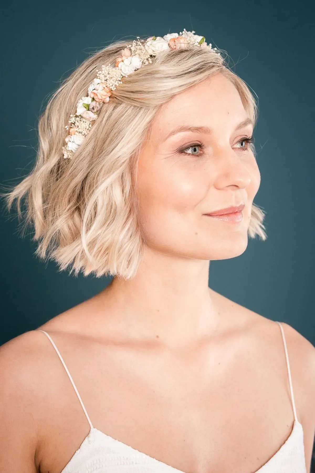 Blumenkranz im Vintage Stil mit Schleierkraut und Blüten in Rosé und Ivory>Esperanza Outlet