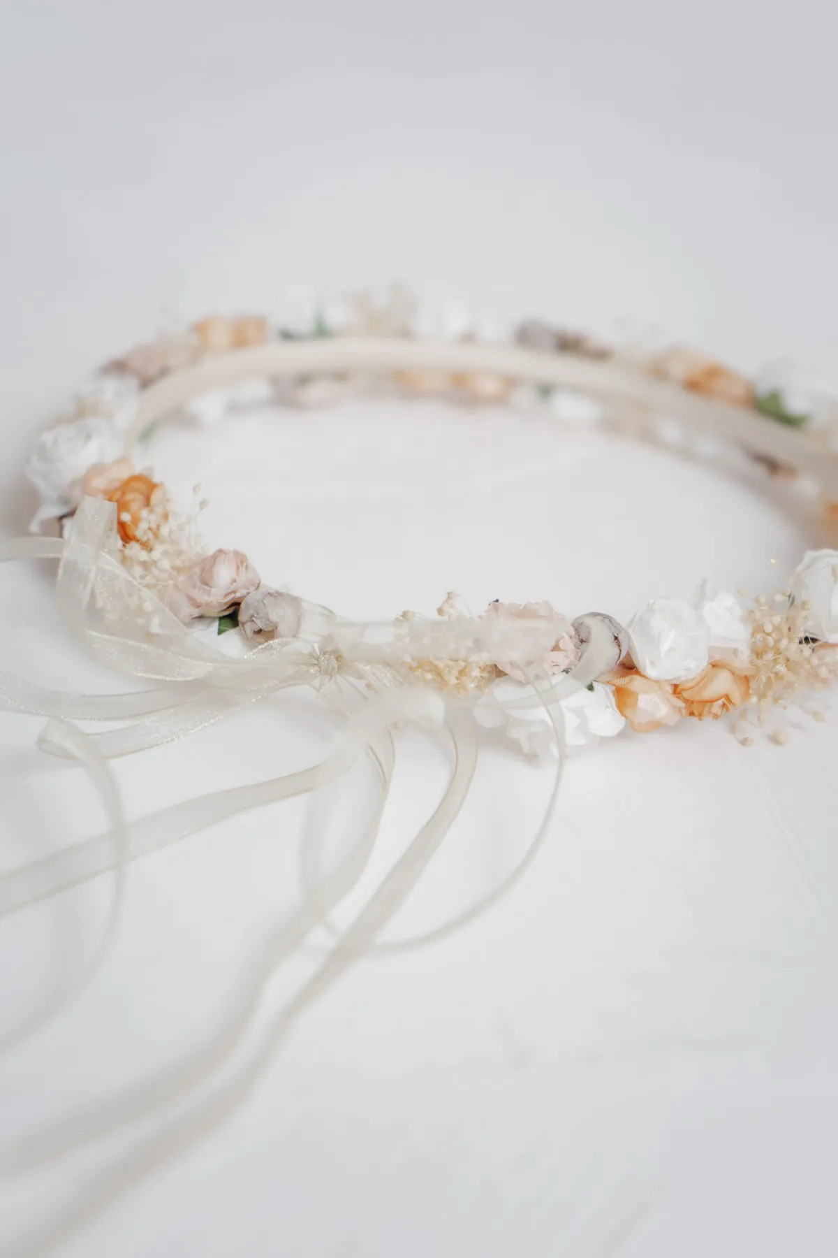 Blumenkranz im Vintage Stil mit Schleierkraut und Blüten in Rosé und Ivory>Esperanza Outlet