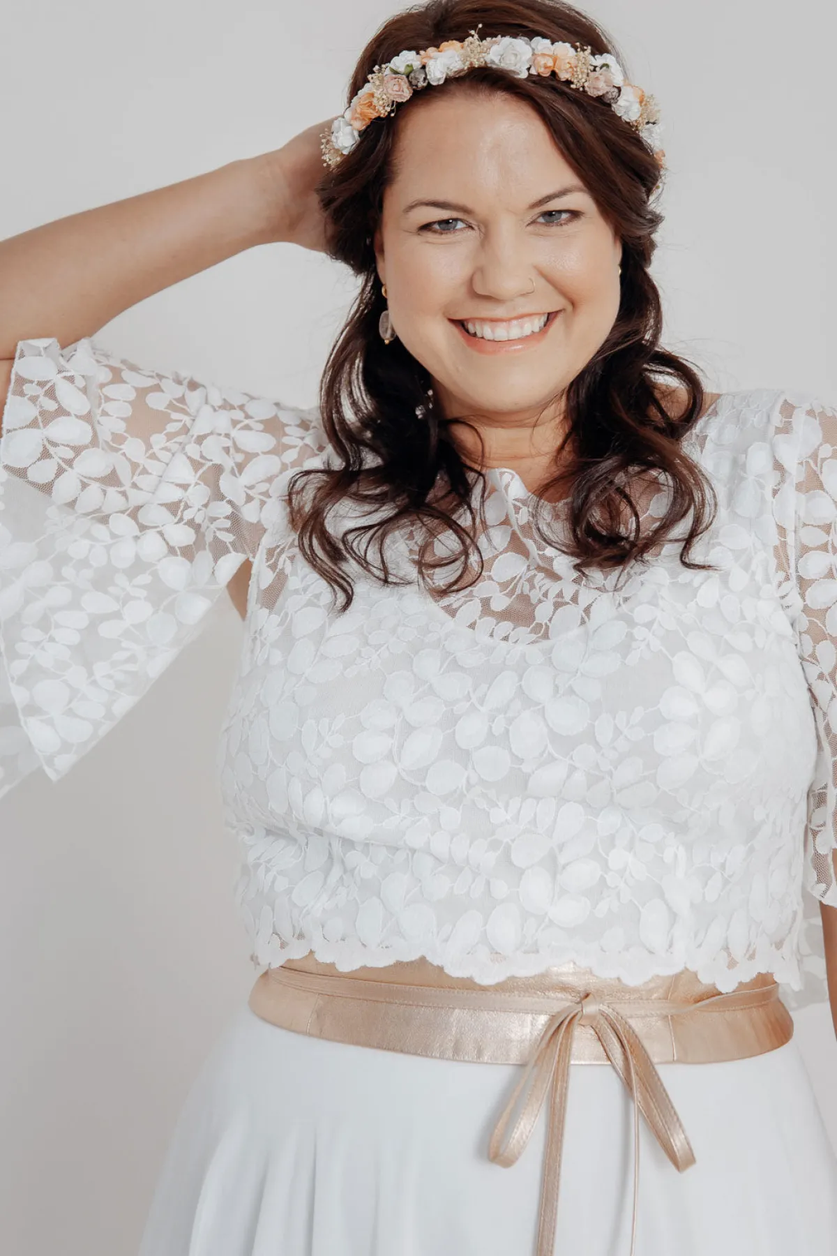 Blumenkranz im Vintage Stil mit Schleierkraut und Blüten in Rosé und Ivory>Esperanza Outlet