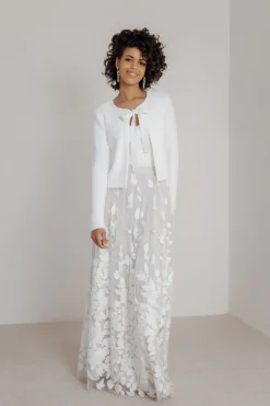 Braut Cardigan aus Stretch-Strick mit Schleife><noscript><img width=