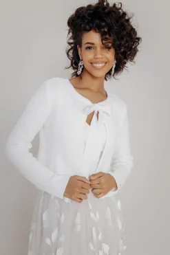 Braut Cardigan aus Stretch-Strick mit Schleife><noscript><img width=