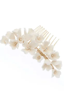 Braut Haarkamm mit Porzellanblüten><noscript><img width=