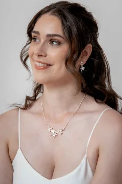 Braut Halskette mit Blätter- und Strass-Details>Weise Online