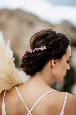 Braut Headpiece in Roségold mit Strass-Blättern>La Chia New