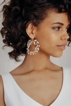 Braut Ohrringe mit Strass und Perlen in Kreisform>La Chia Hot