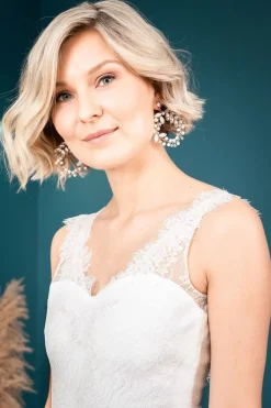 Braut Ohrringe mit Strass und Perlen in Kreisform><noscript><img width=