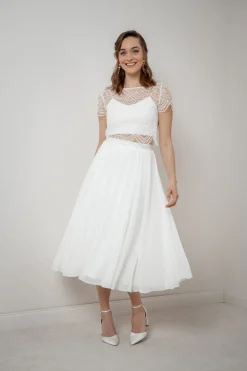 Braut Rock aus Chiffon in Midi-Länge – Mireya>noni