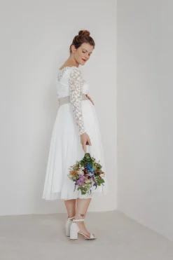 Braut Rock aus Chiffon in Midi-Länge – Mireya><noscript><img width=