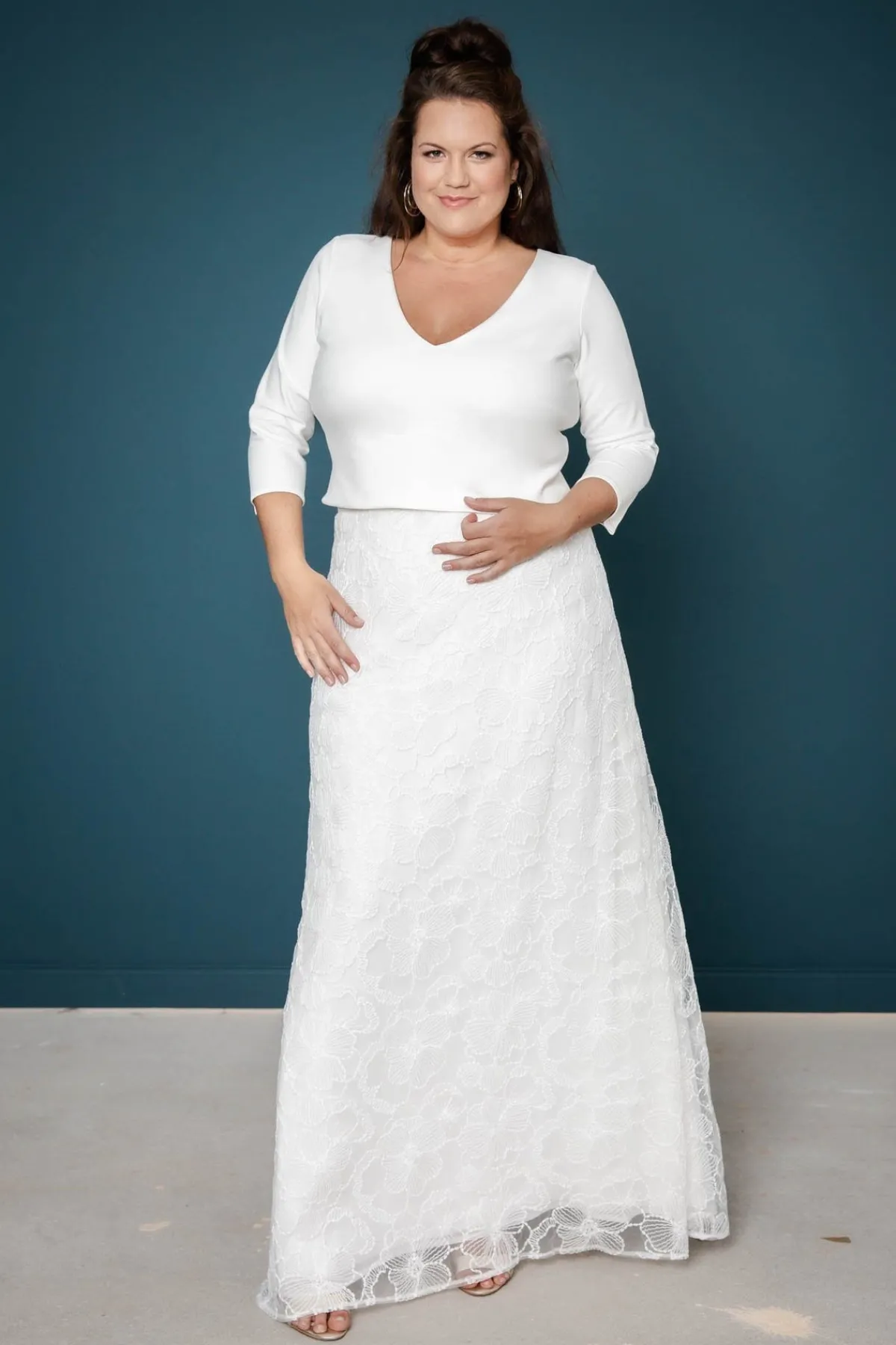 Braut Top mit V-Ausschnitt und Dreiviertelärmeln – Sheyla Curvy>noni