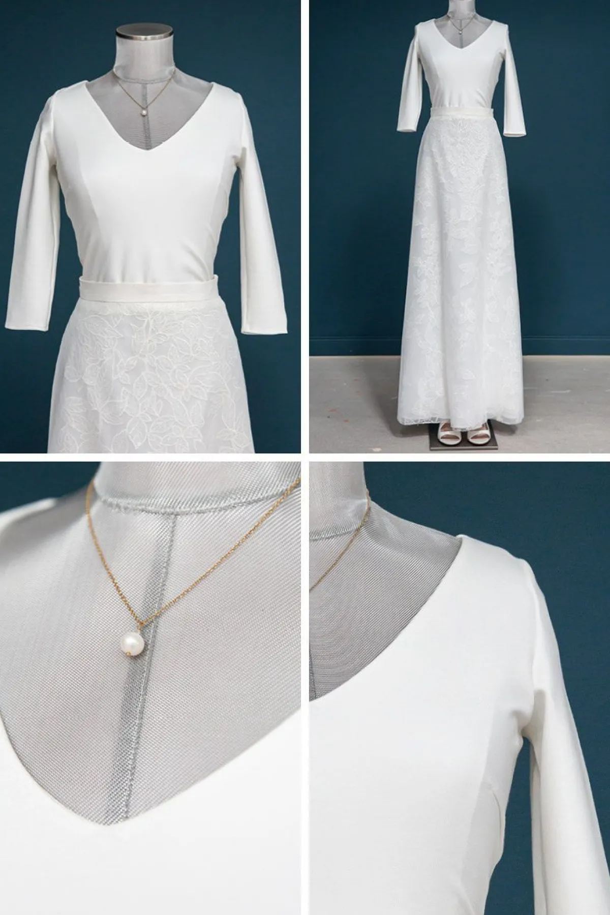 Braut Top mit V-Ausschnitt und Dreiviertelärmeln – Sheyla Curvy>noni