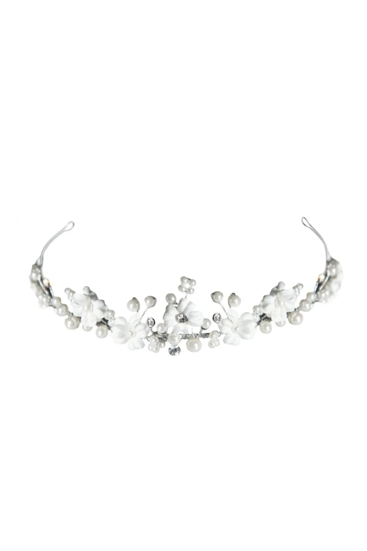 Diadem mit Blüten und Perlen für Kommunion- und Blumenmädchen>Weise New