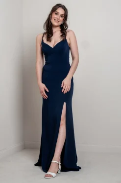 Dunkelblaues Abendkleid mit Rückenschnürung | >Glam & Grace Sale