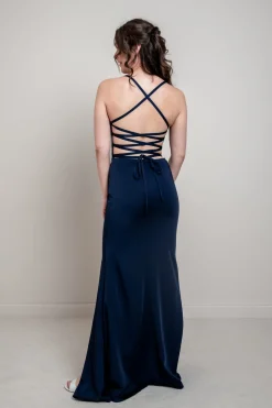 Dunkelblaues Abendkleid mit Rückenschnürung | >Glam & Grace Sale