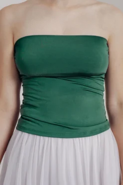 Dunkelgrünes Unterziehtop – Long Jersey Bandeau Forest Green>twobirds New