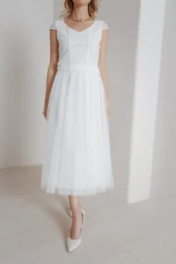 Elastischer Midi-Braut Rock in Ivory – Mailenn Eco><noscript><img width=