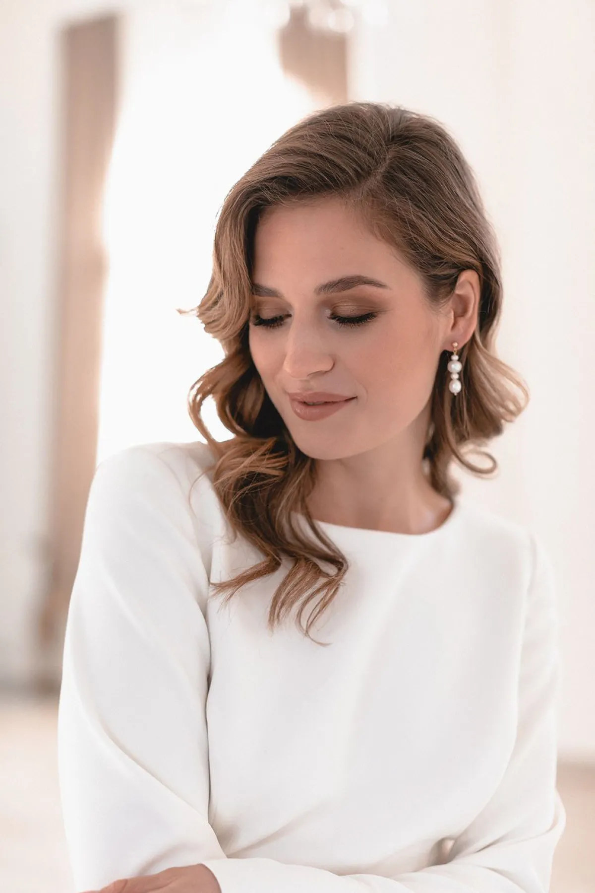 Elegante Braut Ohrringe mit Perlen Anhänger - Love Match>Juvelan Online