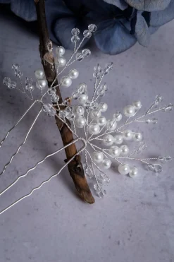 2-er Set silberfarbene Haarnadeln mit Perlen><noscript><img width=