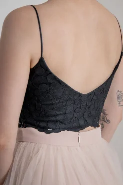 Gemustertes Spitzentop – Norine Cropped Black><noscript><img width=