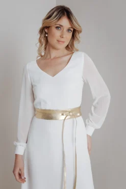 Goldfarbener Brautgürtel aus Leder – Marielle><noscript><img width=