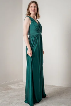 Grünes Brautjungfernkleid mit V-Ausschnitt |><noscript><img width=