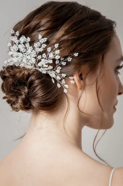 Großer silberner Braut Haarkamm mit Perlen>Fräulein Maya Best