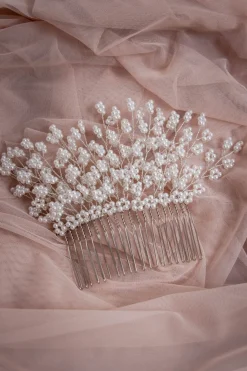 Großer silberner Braut Haarkamm mit Perlen><noscript><img width=