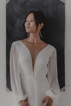 Halbrunde lange Perlen-Ohrhänger – Eliza><noscript><img width=