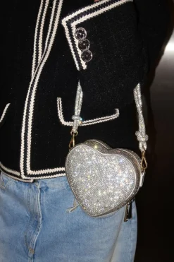 Herzförmige Handtasche in Silber – Midi Heart Bag Crystal |><noscript><img width=