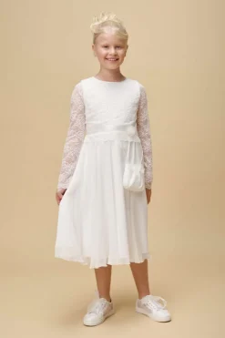 Kommunionkleid aus Chiffon mit Spitzenärmeln>Weise New
