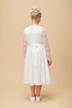 Kommunionkleid aus Chiffon mit Spitzenärmeln><noscript><img width=