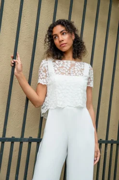 Kurzarm-Braut Top aus Blätterspitze – Aza><noscript><img width=