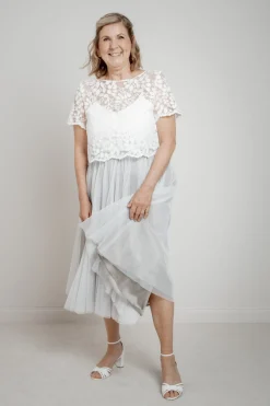 Kurzarm-Braut Top aus Blätterspitze – Aza><noscript><img width=