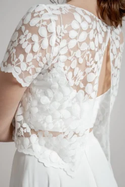 Kurzarm-Braut Top aus Blätterspitze – Aza><noscript><img width=