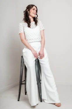 Kurzarm-Braut Top aus geometrischer Spitze – Morlin><noscript><img width=