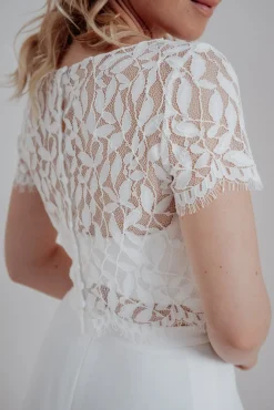 Kurzarm-Braut Top mit Blättermuster – Elva><noscript><img width=