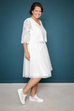 Kurzer Plus Size-Braut Rock in Ivory – Evie Curvy><noscript><img width=