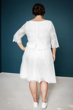 Kurzer Plus Size-Braut Rock in Ivory – Evie Curvy><noscript><img width=