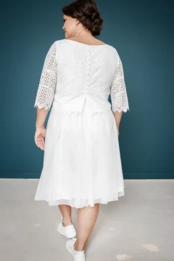Kurzer Plus Size-Braut Rock in Ivory – Evie Curvy><noscript><img width=