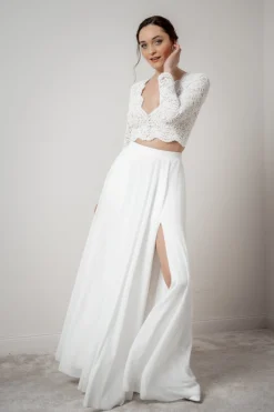 Langarm-Braut Top mit Bogenkanten – Zea><noscript><img width=