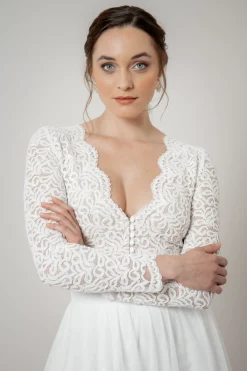 Langarm-Braut Top mit Bogenkanten – Zea><noscript><img width=