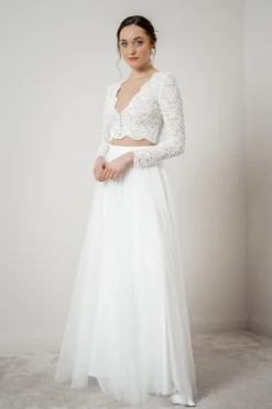 Langarm-Braut Top mit Bogenkanten – Zea><noscript><img width=