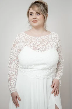 Langarm-Brauttop aus Blätterspitze – Norine Curvy>noni Clearance