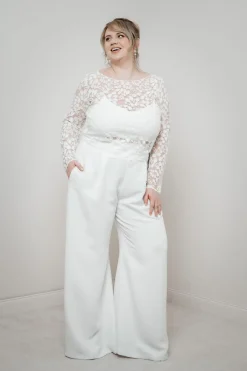 Langarm-Brauttop aus Blätterspitze – Norine Curvy>noni Clearance