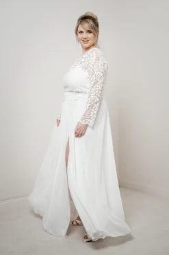 Langarm-Brauttop aus Blätterspitze – Norine Curvy><noscript><img width=