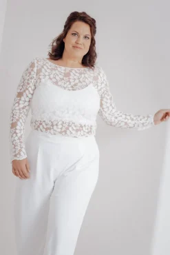 Langarm-Brauttop aus Blätterspitze – Norine Curvy><noscript><img width=