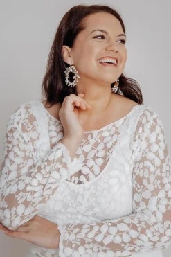 Langarm-Brauttop aus Blätterspitze – Norine Curvy><noscript><img width=