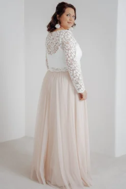 Langer Braut Rock aus fließendem Softtüll in Blush – India Curvy>noni