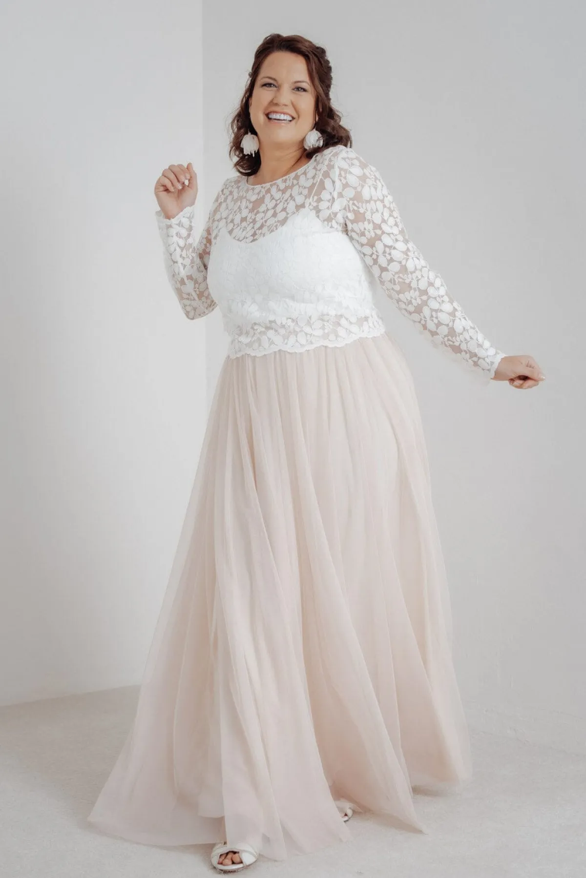 Langer Braut Rock aus fließendem Softtüll in Blush – India Curvy>noni